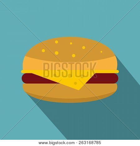 Cheeseburger Icon. Flat Illustration Of Cheeseburger Icon For Web On Baby Blue Background