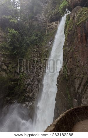 Waterfall On The Cascada Road In Banos, Ecuador