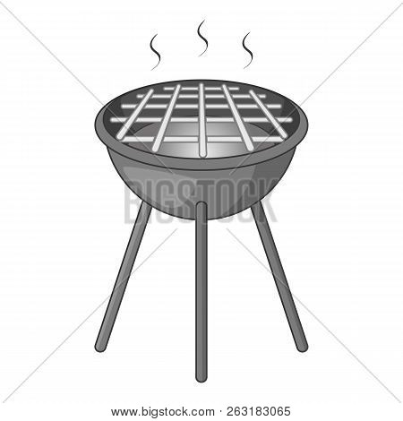 Bbq Grill With Fire Icon In Monochrome Style Isolated On White Background Illustration