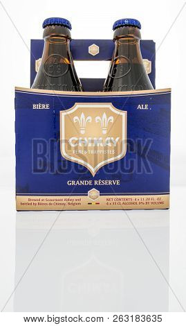 Winneconne, Wi - 7 October 2018: A Four Pack Of Chimay Grand Reserve Beer On An Isolated Background