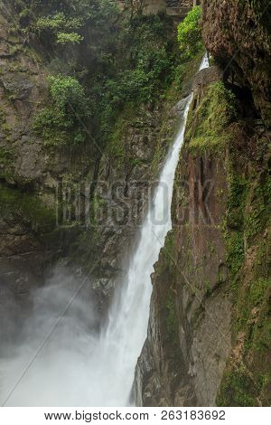 Waterfall On The Cascada Road In Banos, Ecuador