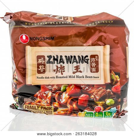 Winneconne, Wi - 7 October 2018: A Package Of Nongshim Zha Wang Noodles On An Isolated Background