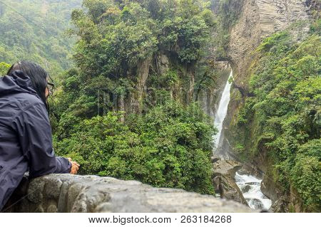 Waterfall On The Cascada Road In Banos, Ecuador