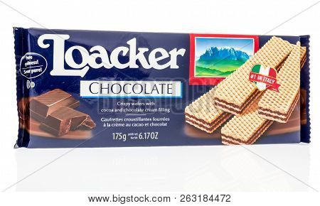 Winneconne, Wi - 7 October 2018: A Package Of Loacker Chocolate Crispy Wafers On An Isolated Backgro