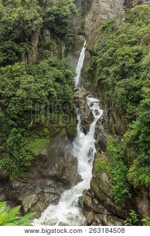 Waterfall On The Cascada Road In Banos, Ecuador