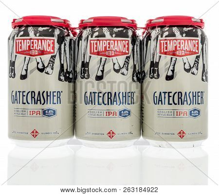 Winneconne, Wi - 7 October 2018: A Six Pack Of Temperance Gatecrasher Ipa Beer On An Isolated Backgr