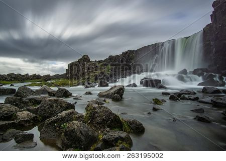 The Waterfall Oxararfoss On Iceland - Nationalpark Thingvellir