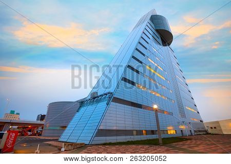 Aomori, Japan - April 23 2018: Aspam Is A Triangle-shaped Building After The Image Of The Letter “a”