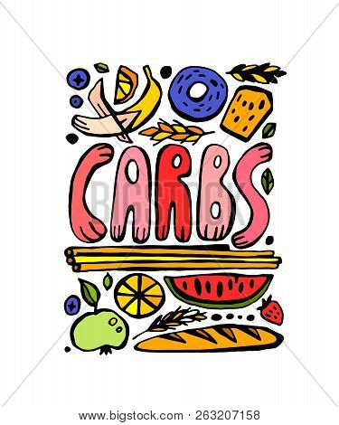Main Food Group - Carbohydrates. Dieting, Healthcare And Eutrophy Concept. Vector Illustration In Ha