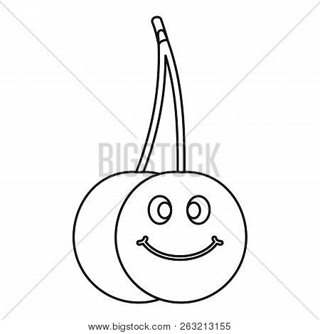 Ripe Smiling Cherry Icon In Outline Style Isolated Illustration