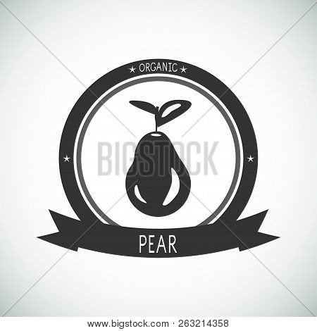 Pear. Fruit. Black Silhouette On White Background. Logo, Emblem.