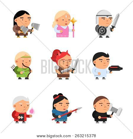 Game Fantasy Characters. Computer 2d Gaming Fairy Tale Mascot Sprite Cartoons Knight Soldiers Elf Rp