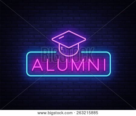 Alumni Neon Sign Vector. Graduation Neon Symbol, Design Template, Modern Trend Design, Night Neon Si