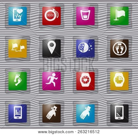 Joggin And Workout Modern Monitoring Apps Vector Glass Icons For User Interface Design