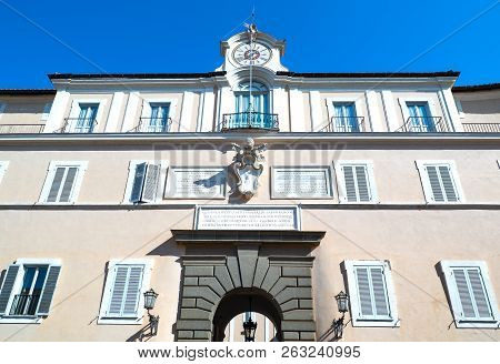 Castelgandolfo, Italy - April 21, 2017: The Main Facade Of The Apostolic Palace, Summer Residence Of