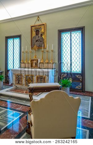 Castelgandolfo, Italy - April 21, 2017: Tha Altar Of The Czestochowa Chapel In The Apostolic Palace,