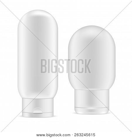 White Realistic Cosmetic Product Bottles For Shampoo, Gel, Liquid Soap, Milk And Other Skin Care Pro