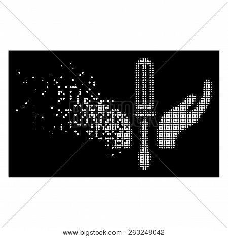 Tuning Screwdriver Maintenance Icon With Disappearing Style On Black Background. White Pieces Are Co