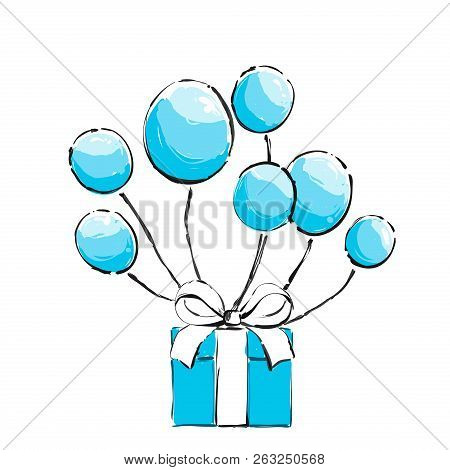 Balloons Thin Line Isolated On White Background. Creative Art For Greeting Cards, Modern Drawing Con