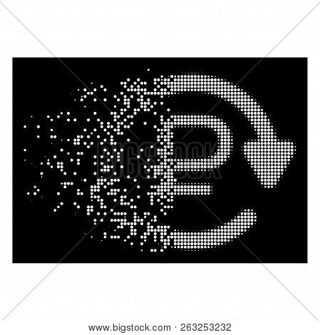 Rouble Recurring Payment Icon With Disintegrated Style On Black Background. White Points Are Organiz