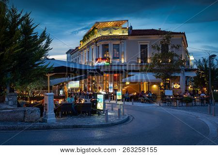 Athens, Greece - October 02, 2018: Coffee Shops And Bars In Thissio Neighbourhood Of Athens, Greece.