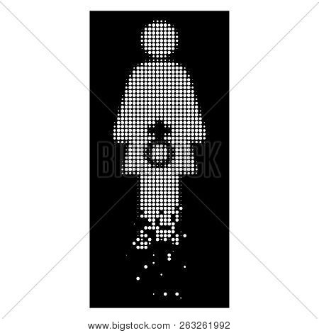 Female Sexual Disfunction Icon With Dispersed Effect On Black Background. White Particles Are Organi