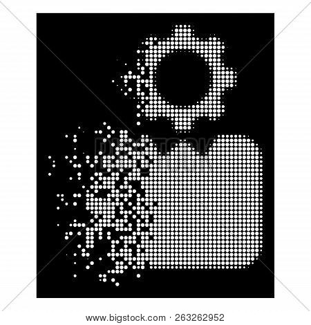Bureaucrat Icon With Dissolving Style On Black Background. White Pixels Are Organized Into Vector Di