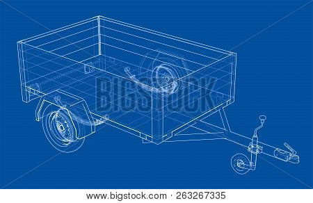 Open Trailer Sketch. Vector Rendering Of 3d. Wire-frame Style. The Layers Of Visible And Invisible L