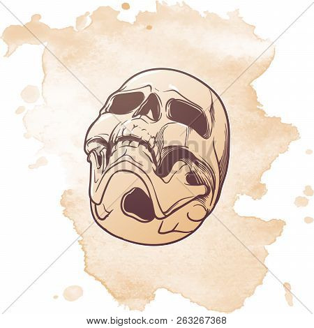 Human Skull Hand Drawing. Bottom Angle. Lnear Drawing Isolatedon Grunge Background. Eps10 Vector Ill
