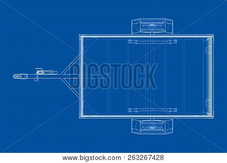 Open Trailer Sketch. Vector Rendering Of 3d. Wire-frame Style. The Layers Of Visible And Invisible L