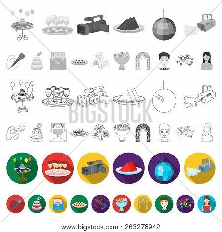 Event Organisation Flat Icons In Set Collection For Design.celebration And Attributes Vector Symbol 