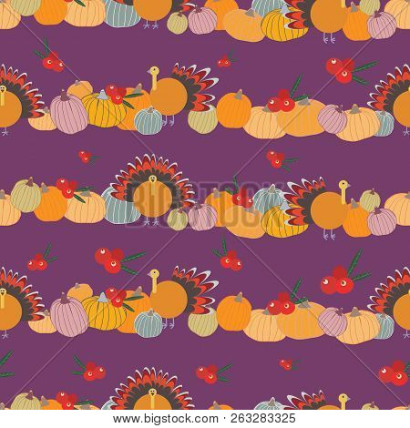Thanksgiving Pumpkins Cranberries Turkey Purple Red Orange. Great For Invitations, Fabric, Giftwrap,