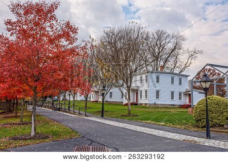 Smithville, New Jersey - November 16 - A Scenic Autumn View Of Historic Homes Along Park Avenue On N