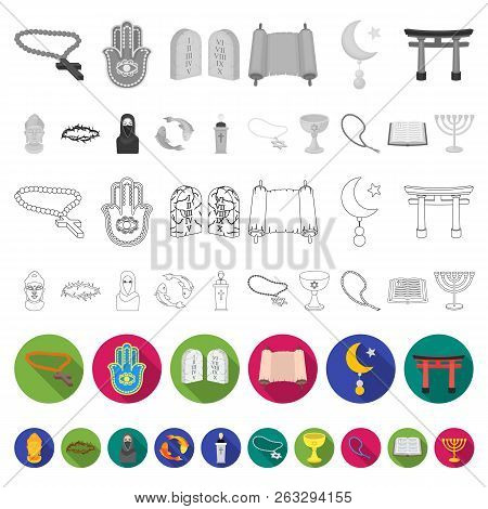 Religion And Belief Flat Icons In Set Collection For Design. Accessories, Prayer Vector Symbol Stock