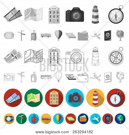 Rest And Travel Flat Icons In Set Collection For Design. Transport, Tourism Vector Symbol Stock Web 