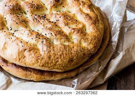 Turkish Ramadan Pita Or Ramazan Pidesi. (pide) Traditional Bakery Concept.
