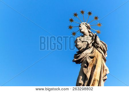 Baroque Statues Of Saints. Detail Of Baroque Plague Column In The Town Of Valtice In Southern Moravi
