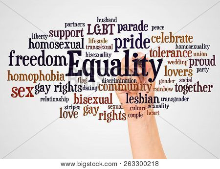 Equality Word Cloud And Hand With Marker Concept