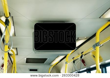 Black Tv Without Information Inside The Bus.