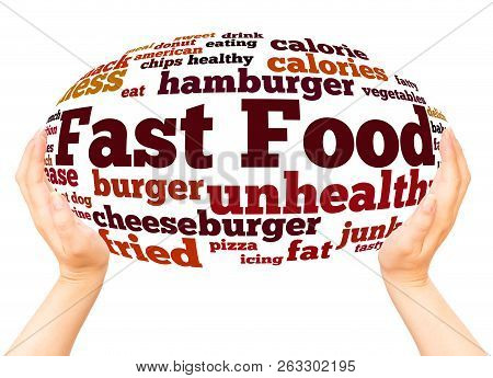 Fast Food Word Cloud Hand Sphere Concept
