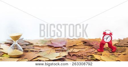 Daylight Saving Time. Wall Clock Going To Winter Time. Autumn Abstraction.