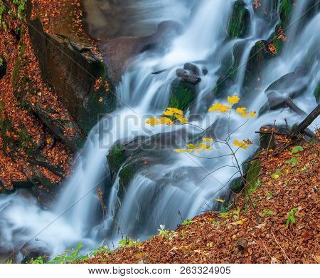 Beautiful Autumn Waterfall. Shypot, Carpathian Mountains, Ukraine