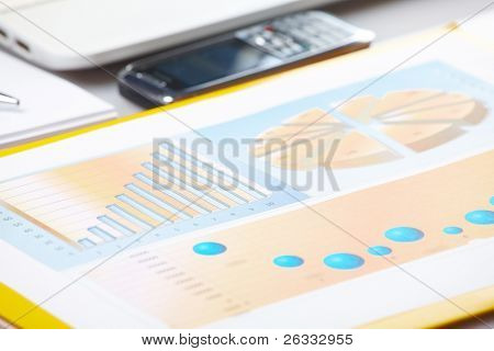 Gráfico de negocios financiero vende o informe de popularidad. Los diagramas son impresas y útil para Mostrar 