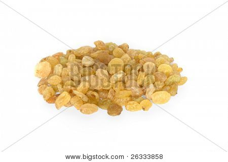 Tas de raisins secs bouchent isolated on white