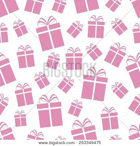 Pink Gift Boxes Seamless Pattern. Rose Valentins Day Vector Background. Cute Presents Template Textu