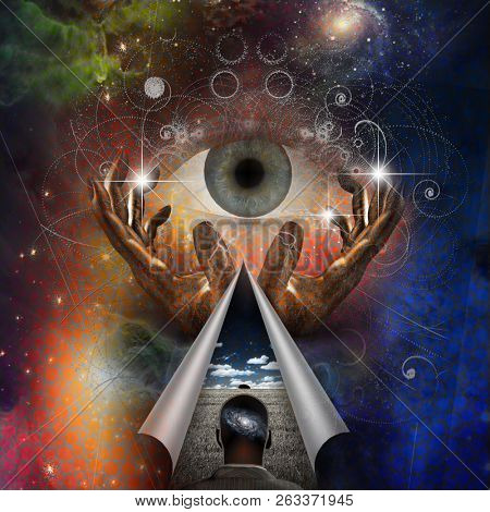 Abstract painting, human thoughts. Faith in God. 3D Rendering