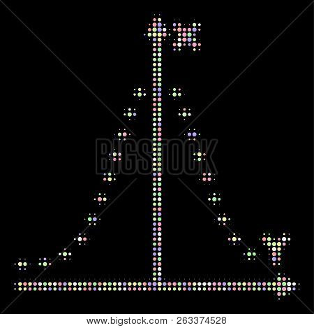 Dotted Gauss Plot Composition Of Round Dots In Soft Color Tinges On A Black Background. Vector Round