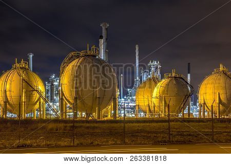 Liquid Natural Gas Globe Containers In Europoort Industrial Area Location Botlek In Port Of Rotterda