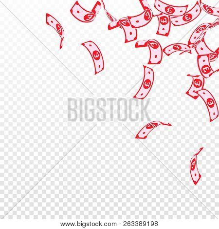 British Pound Notes Falling. Floating Gbp Bills On Transparent Background. United Kingdom Money. Awe