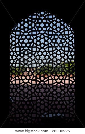 Finestra di marmo intagliati schermo presso la tomba di Humayun, Delhi, India